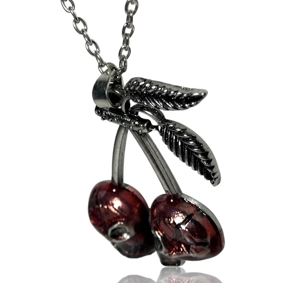 Gothic Punk Red Skull Cherry Pendant Necklace - Picture 4 of 4